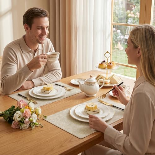 Romanstile Faux Leather Vinyl Placemats Set of 6, Beige - color: Beige