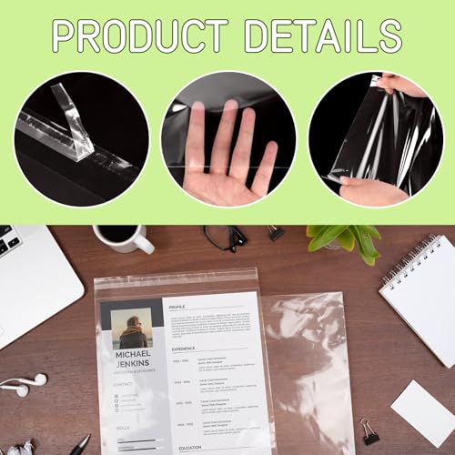 VOKOY 200 Pack 8.5 x 11 Inch Crystal Clear Sleeves Storage Bags, Letter Size Self Sealing Cellophane Bags Resealable Page Protectors Artwork Protectors Photocard Paper Pocket - size: 8.5 x 11 Inch, style: 200 Pack