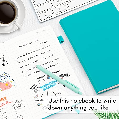 feela 12 Pack Notebooks Journals Bulk with 12 Black Pens, A5 Hardcover Notebook Classic Ruled Journal Set with Pen Holder for School Business Work Travel Writing, 120 GSM, 5.1”x8.3”, Emerald - color: 12 Pack emerald