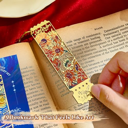 4 PCS Metal Bookmark with Tassel, Van Gogh Book Marker for Reading - style: Stamp Oil-Painting