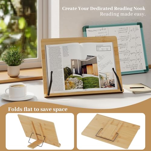 Book Stand, Large Book Holder for Reading Hands Free, Cookbook Stand - size: Large (15.35 × 11 in)