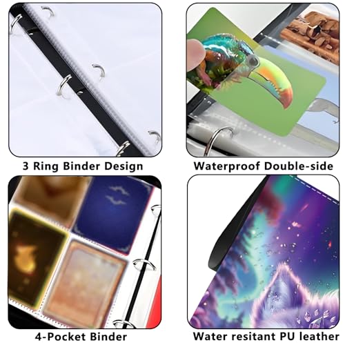 4 Pocket Trading Card Binder, Holds 400 Cards, 3-Ring Binder - color: Cute purple cat