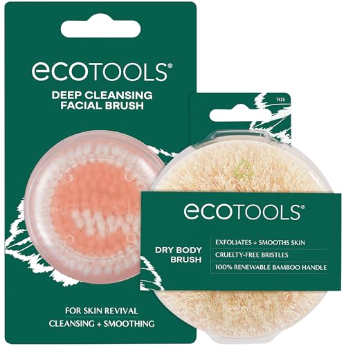 EcoTools Facial Brush + Dry Body Brush, Head-to-Toe Exfoliator Set