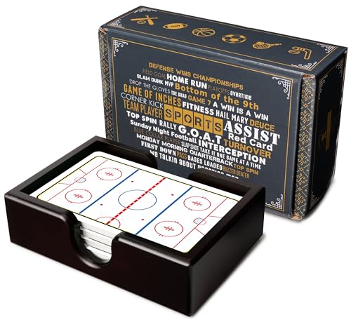 Ice Hockey Rink Ceramic Coasters with Holder. Absorbent Coaster for Drinks, Coaster Set, Table Coaster. Gift for Men, Hockey Decorations, Party Favors - color: Hockey
