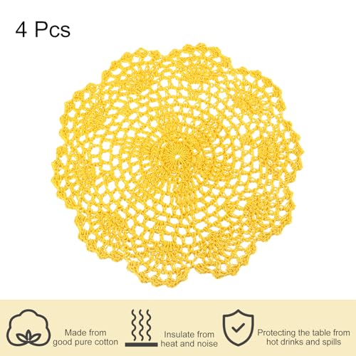 uxcell Lace Doilies, 4pcs 8" - Cotton Woven Round Crochet Coaster, Floral Design Fabric Handmade Placemat for Drink Wedding Party Decoration (Yellow) - color: Yellow