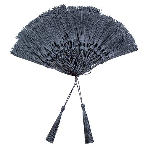 VAPKER 100 Pieces Dark Gray Color 13cm/5-Inch Silky Handmade Soft Tassels Floss Bookmark Tassels with 2-Inch Cord Loop for Jewelry Making, DIY Projects, Bookmarks - color: T:dark Gray