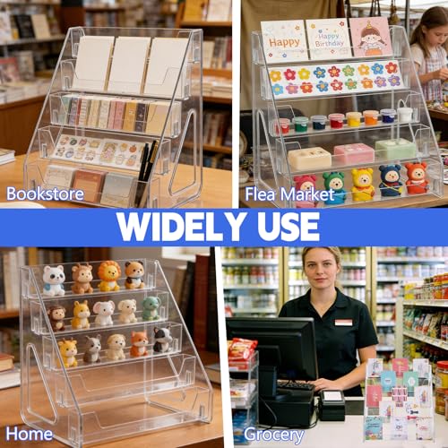 2 Pack 5 Tier Acrylic Card Display Stand(Tall Height) Clear Display Shelf Desktop for Greeting Cards Sports Cards Postcards Stickers Brochures Table Top Holder Display Rack for Psa Slabs Easy Clip-On