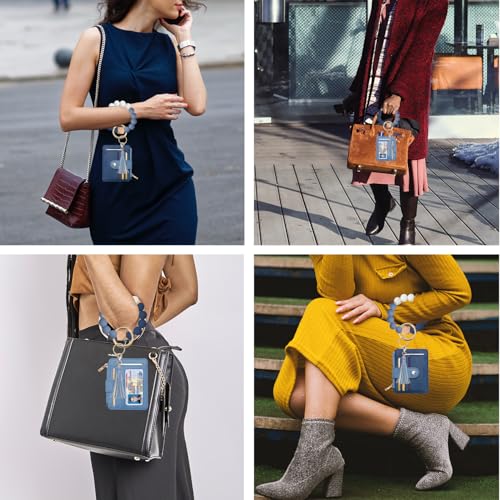COOLANS Silicone Bracelet Wristlet Wallet Credit Card Holder RFID ID Window Key Ring Tassel Slim Wallet Women Keychain Purse - color: Double Blue