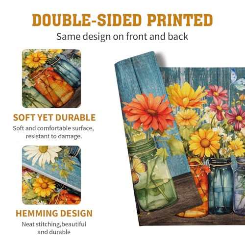 Rustic Daisy Placemats Set of 4 Vintage Flower Vases Wood Grain Linen Table Mats 12x18 Inch Summer Floral Wooden Board Farmhouse Washable Place Mat for Party Kitchen Dining Outdoor Indoor Decor - color: Daisy Vases