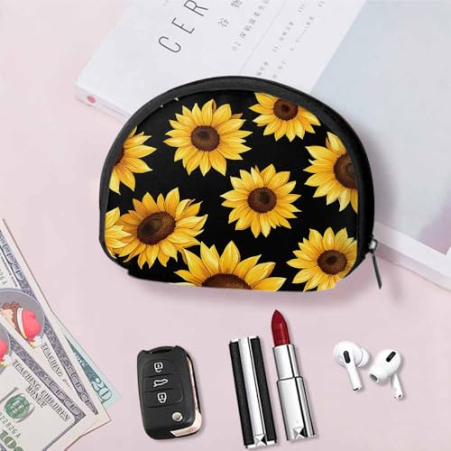 IBILIU Small Coin Purse Sunflower Pattern Black Yellow Flower Mini Wallet Coin Pouch Change Purse For Women Men - color: Coinp-013