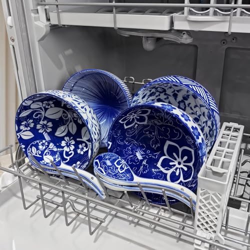 28Oz Ceramic Ramen Noodle Pho Bowl Set with Chopstick&Spoon&Gift box - size: 6in Dense Lined Pattern