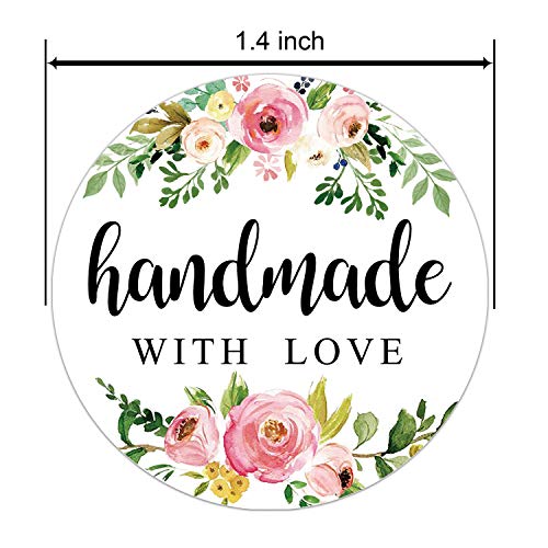 1.4 Inch Floral Handmade Stickers, 500 Round Adhesive Label Stickers, Perfect for Baking, Craft Projects, Gift Package Decoration