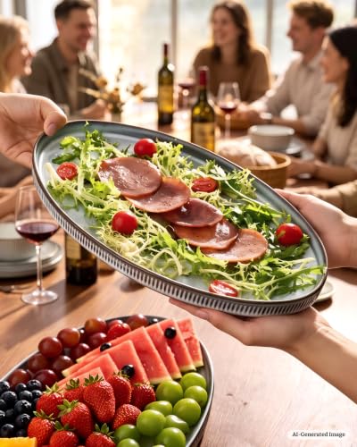 famiware Large Serving Platters Set of 3 Sizes - Oval, Smoky Blue - color: Smoky Blue