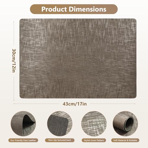 Faux Leather Placemats Set of 4, 12 x 17 Inch, Waterproof Wipeable Heat Resistant Table Mats for Dining Table, Kitchen Decor, Indoor Outdoor, Bronze - color: Leather Bronze