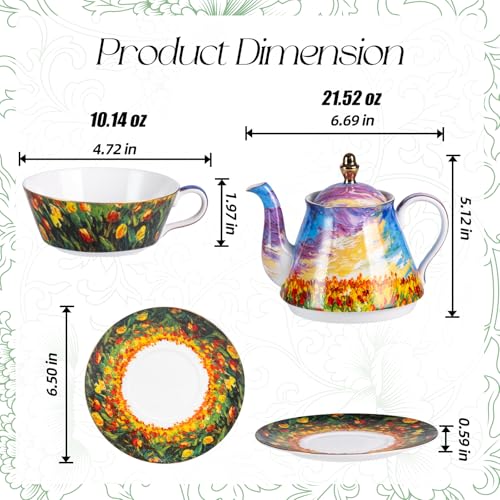 KAMMAK Tea for One Set, Ceramic Teapot, Bone China Tea Set, Cup and Saucer - color: Colorful-XY7