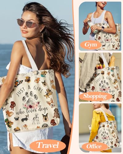 Miss Adola Aesthetic Heavy Canvas Tote Bag - with Pocket for Women Large Size 14''×16''×3.5'' Cloth Cotton Bags for Shopping - color: Little Puppy