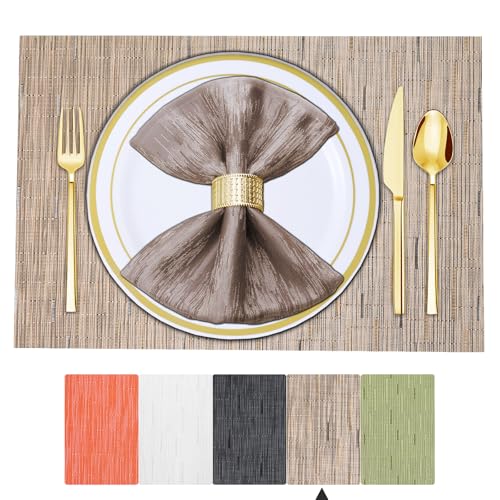 BETEAM Placemats Set of 4, Woven Vinyl Placemat for Dining Table Washable Wipeable Kitchen Place Mats Durable Indoor Outdoor Table Mats - color: Brown, size: 4 Pcs