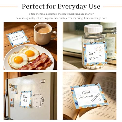 Sticky Notes 3x3 Inches, Cute Self-Stick Note Pads, Funny Memo Pads, Easy to Post Sticky Notes for Office, Home & Notebook Cute Blue Snail - color: Cute Blue Snail