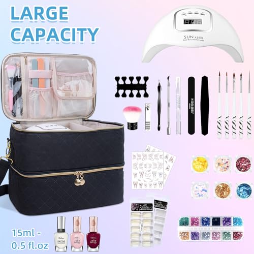 ALSLEA Nail Polish Organizer With Adjustable Shoulder Strap Gel Nail Polish Holder, Nail Organizers and Storage for UV Led Nail Lamp, Nail Supplies Bag, Holds 40 Bottles (15ml - 0.5 fl.oz) (Black) - color: Black, size: 40 slots