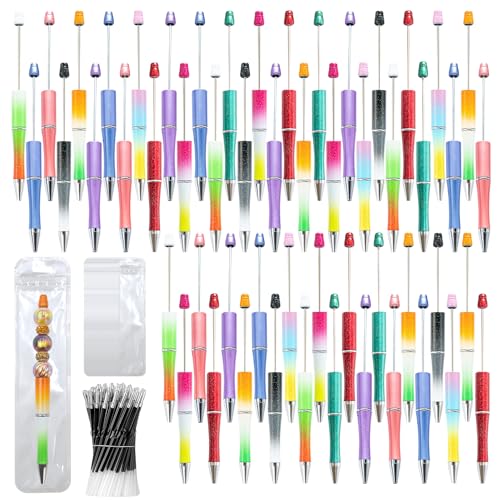 300 Pieces DIY Beadable Pen Kit – 100 Plastic Ballpoint Pens with Refills & Bags – School Supplies, Office Accessories & Decorative Items for Students & Teachers (Gradient) - color: B-Multicolor 02, size: 100
