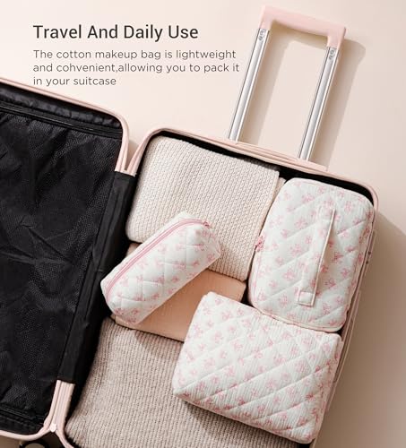 HBselect Quilted Makeup Bag, 3Pcs Cotton Large Travel Makeup Bags Organizer - color: A-3PCS-Floral 18