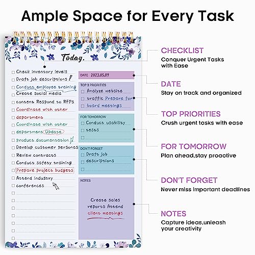Taja To Do List Notepad, Undated Daily Planner for Work and Goal Setting - color: f-VioletBloom, size: 1 Pack