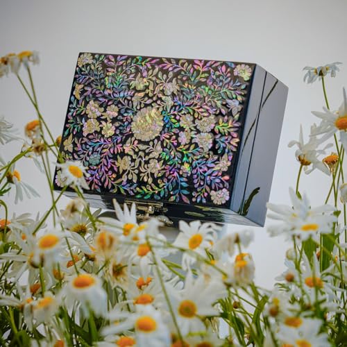 February Mountain Mother of Pearl Jewellery Box with Ring Tray - Gifts for Women Birthday Wedding Mother's Day Christmas Graduation Gifts (Floral) - style: Floral