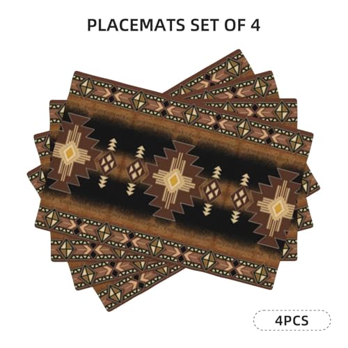 Aztec Southwest Placemats Rectangle Linen Table Placemet Set of 4 - color: Terracotta, size: Set of 4