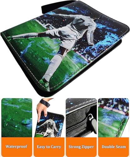 Soccer Card Binder 440 Pockets, 55 Sleeves Small Soccer Binder 3 Ring Zipper Trading Cards Holder 4 Pocket, Sport Card Collection Folder Book Storage Organizer, Album Case Protector Collector Gift - color: Magic-Green, size: 440 Pockets