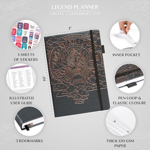 Legend Planner PRO Weekly & Monthly, Large Undated, 7”x10”, Mystic Grey - color: Mystic Gray + Gold Foil