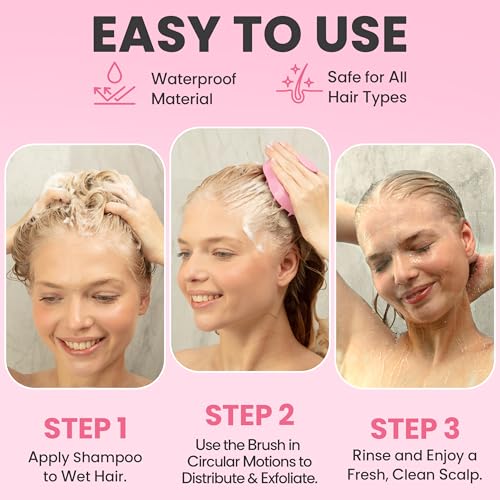 RELAXXO Scalp Massager Hair Growth – Exfoliator & Hair Scrubber for Scalp, Soft Bristles for Dandruff & Soothing Comfort, Shampoo Brush, Wet & Dry Use, Pink - color: Pink
