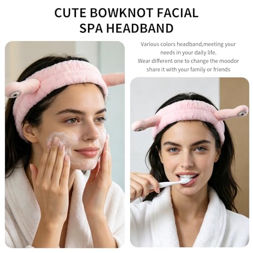 PERFECTSIGHT Kawaii Headband for Spa, Makeup, Washing Face, Party - 2 Pack Cute Hair Band for Shower Beauty Skincare, Soft Facial Headbands for Girls and Women (Green+Pink Snail) - color: Green+Pink Snail
