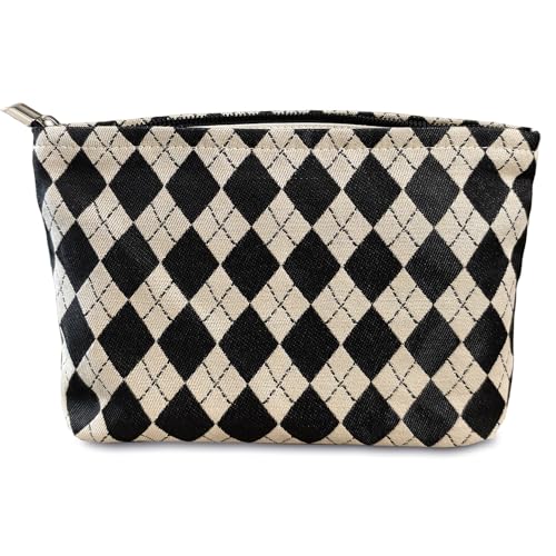 STARDW Checkered Makeup Bag Cosmetic Travel Bag, Toiletry Bag for Women - color: Argyle