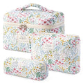 HBselect Quilted Makeup Bag, 3Pcs Cotton Large Travel Makeup Bags Organizer - color: A-3PCS-Floral 41