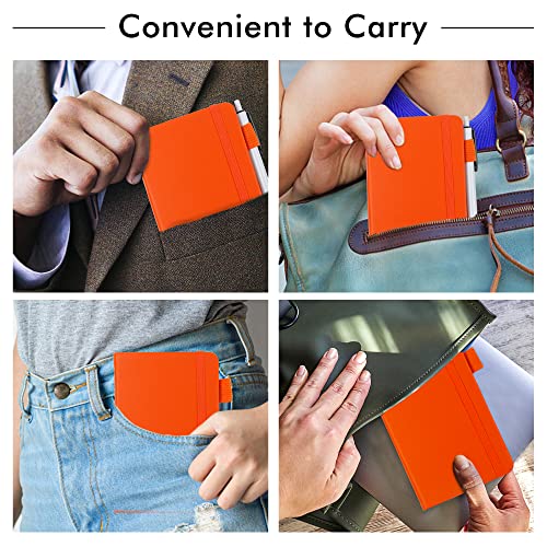 feela 6 Pack Pocket Mini Notebooks Bulk, Small Cute Memo Notepads Hardcover College Ruled Lined Journals with Pen Holder for School Business Work, with 6 Black Pens, 3.5”x 5.5”, A6, Orange - color: 6 Orange
