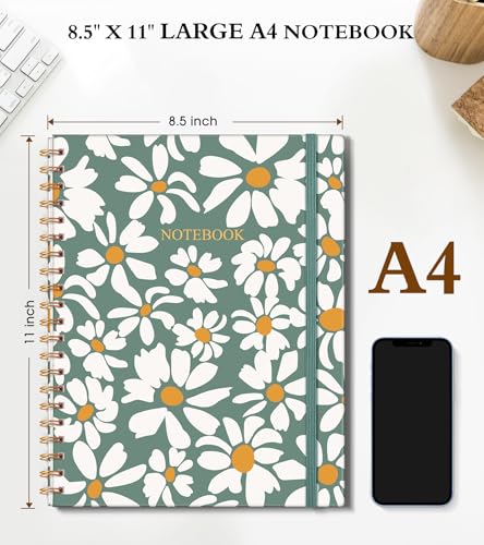 Spiral Notebook Journal 8.5” x 11”, A4 Large Notebooks for Women Men, College Ruled Lined Journal, 100 GSM Paper, Hardcover Spiral Bound Journals for Work School Note Taking Business, Field of Daisies - color: Field of Daisies, size: Line