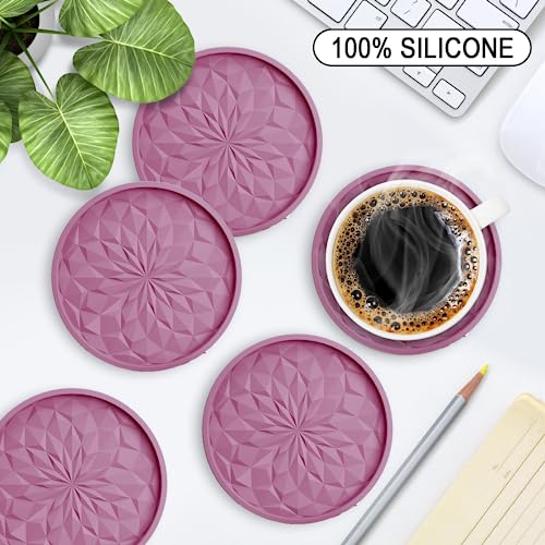 ME.FAN Silicone Coasters with Holder,[6 Pack] Drinking Coasters - Cup Mat for Hot or Cold Drinks, Thickened, Non-Slip, Non-stick,Deep Tray Dusty Rose - color: Dusty Rose