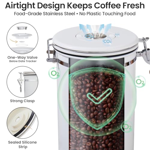 Veken Coffee Canister,39OZ, 2.2lbs,Large Airtight Stainless Steel Container - color: Jet White, size: 39 oz