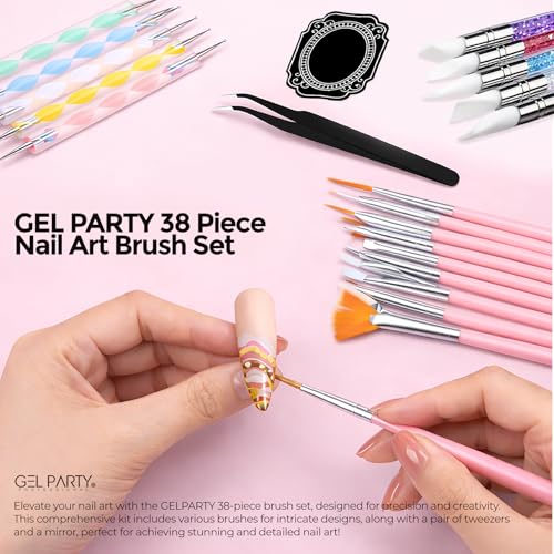 38 Pcs Nail Art Brush Kit - All-in-One Nail Design Tools Set with Detail Brushes, Dual-Ended Dotting Pens, Silicone Brushes, Tweezers, Striping Tape & Palette for DIY Manicure