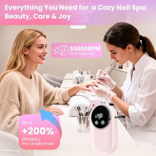Electric Nail Drill 50000RPM, Professional Nail File Machine - color: Pastel Pink