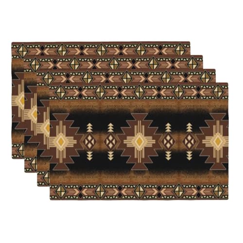 Aztec Southwest Placemats Rectangle Linen Table Placemet Set of 4 - color: Terracotta, size: Set of 4
