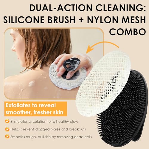 Hygienic Body Cleansing Scrubber with Exfoliating Net Sponge Case, Black - color: (Set4) Blackset