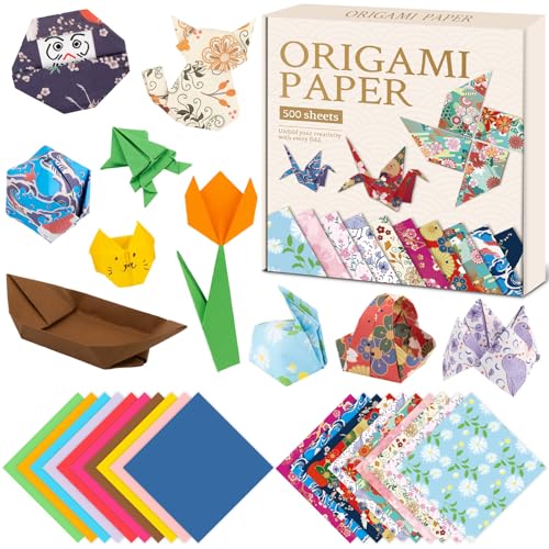 hapray Japanese Origami Paper Kit, 500 Colored Paper 6x6 for Kids Ages 5-12