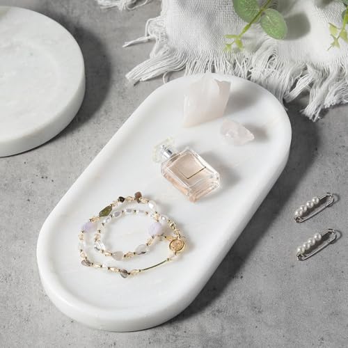 Koville African Natural White Marble Decorative Tray, 10" x 5" Marble Vanity Tray for Bathroom Countertop Organizer Stone Trays, Catchall Tray for Perfume, Candles, Jewelry (Namib Bianco White) - color: Namib Bianco White