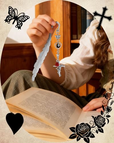 Buleens 2 Pack Bookmarks for Women Reading - Book Marks for Readers Book Lovers, Goth Sliver Cross Personalized Metal Bookmark with Pendants, Pretty and Aesthetic Book Accessories Reading Gifts - color: Sliver Gold Gothic Cross