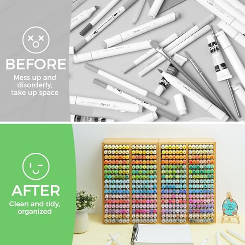 Ohuhu Bamboo Marker Organizer Hold 224 Markers for Honolulu Oahu Series - style: Right Angle Hold 224 Markers