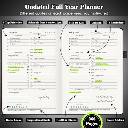 Undated Daily Planner with To Do List, 365 Days Planner for ADHD(A5, Black) - color: Black