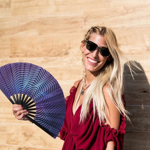 Large Folding Fan for Men/Women, Nylon-Cloth Clack Rave Hand Fan for Dance, Concert, Beach, Party, Home Decoration(Type E) - color: Type E