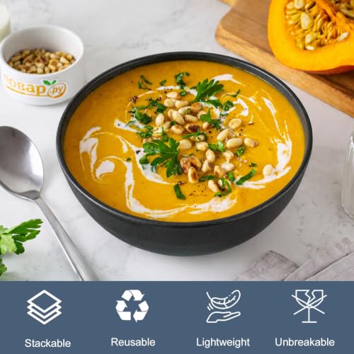 Wheat Straw Bowls Sets of 6, 60oz Large Plastic Bowl Reusable, Unbreakable Ramen Bowl, Microwave and Dishwasher Safe Soup Bowls for Kitchen, Camping, RV, Party - BlackBeige - color: Blackbeige, size: 60 Oz