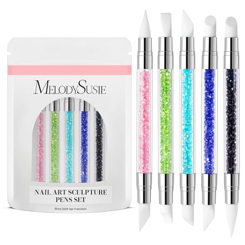 MelodySusie 5 Pcs Nail Art Sculpture Pen Acrylic Dual Tipped Brushes - color: Royal Blue, Pink, Sky Blue, Green, Black, size: 5